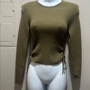 Chic Olive Knit Blouse with Side Ties